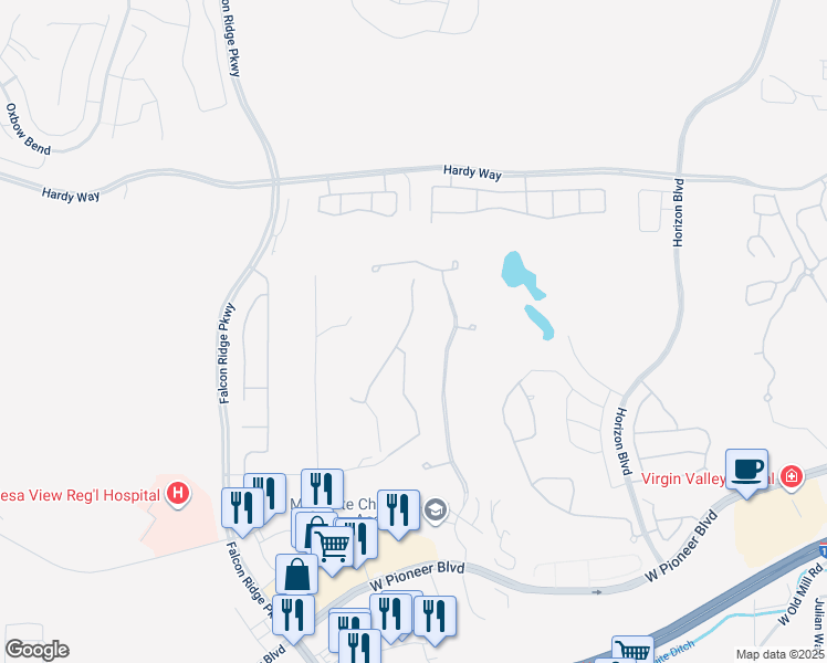 map of restaurants, bars, coffee shops, grocery stores, and more near 526 Highland View Court in Mesquite
