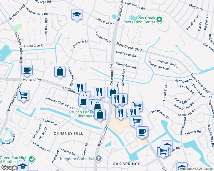 map of restaurants, bars, coffee shops, grocery stores, and more near 716 Grant Avenue in Virginia Beach