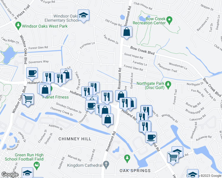 map of restaurants, bars, coffee shops, grocery stores, and more near 715 Grant Avenue in Virginia Beach