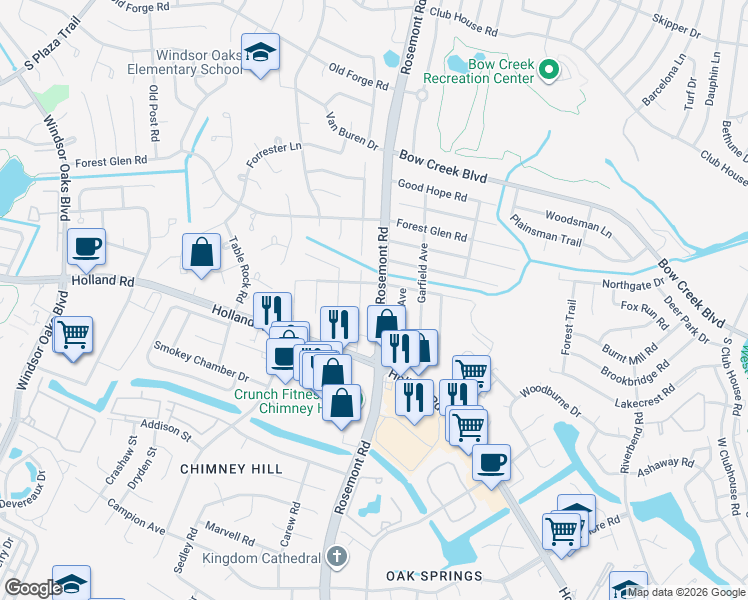 map of restaurants, bars, coffee shops, grocery stores, and more near 703 South Rosemont Road in Virginia Beach