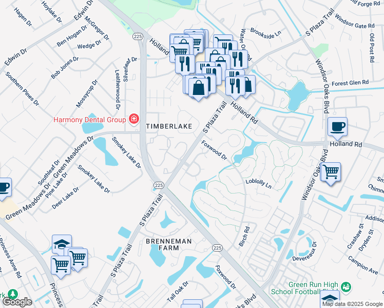map of restaurants, bars, coffee shops, grocery stores, and more near 1542 Lord Tennyson Arch in Virginia Beach