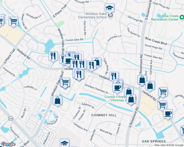 map of restaurants, bars, coffee shops, grocery stores, and more near 3848 Holland Road in Virginia Beach
