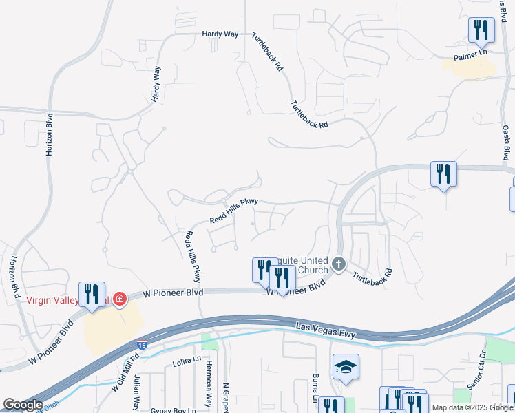 map of restaurants, bars, coffee shops, grocery stores, and more near 577 Trailside Way in Mesquite