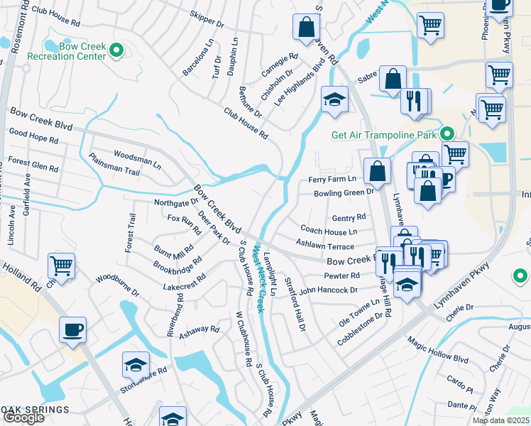 map of restaurants, bars, coffee shops, grocery stores, and more near 708 South Club House Road in Virginia Beach