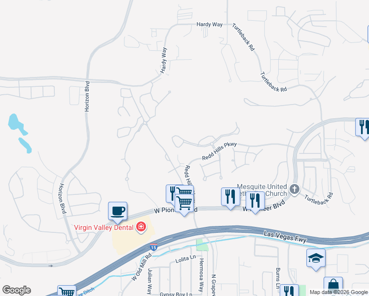 map of restaurants, bars, coffee shops, grocery stores, and more near 664 La Scala Drive in Mesquite