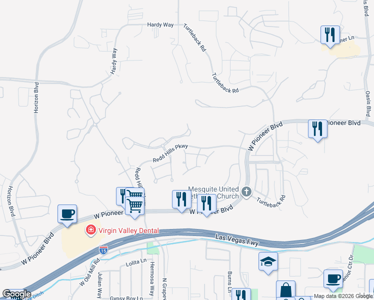 map of restaurants, bars, coffee shops, grocery stores, and more near 602 Lascala Drive in Mesquite