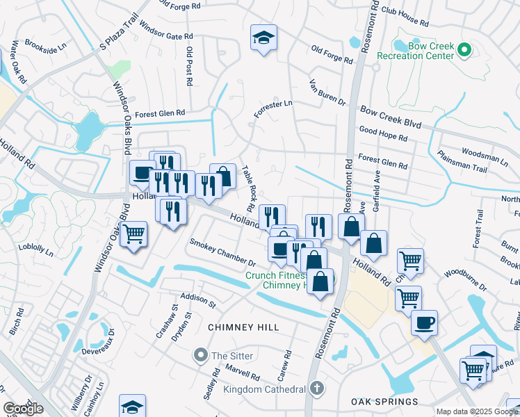 map of restaurants, bars, coffee shops, grocery stores, and more near 640 Table Rock Road in Virginia Beach