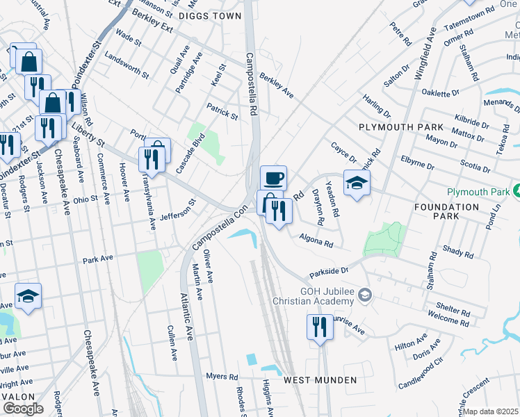 map of restaurants, bars, coffee shops, grocery stores, and more near Campostella Rd & Liberty St in Chesapeake
