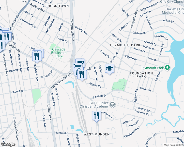 map of restaurants, bars, coffee shops, grocery stores, and more near 1212 Drayton Court in Chesapeake