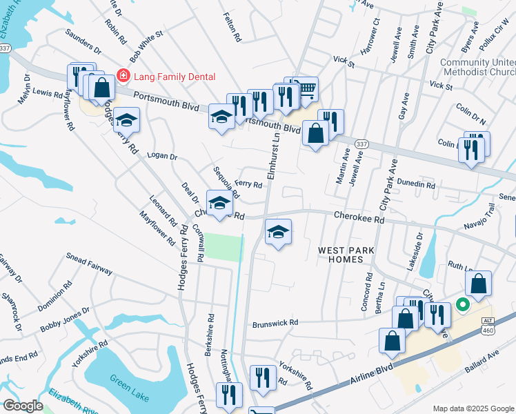 map of restaurants, bars, coffee shops, grocery stores, and more near 316 Sequoia Road in Portsmouth