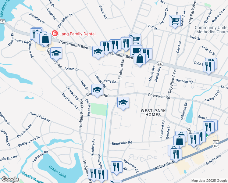 map of restaurants, bars, coffee shops, grocery stores, and more near 316 Sequoia Road in Portsmouth