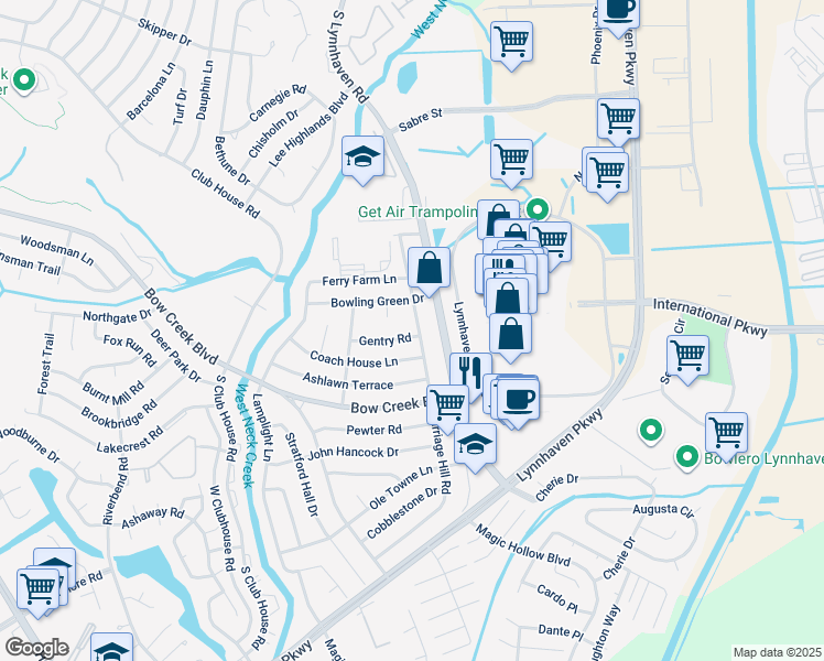 map of restaurants, bars, coffee shops, grocery stores, and more near 3008 Gentry Road in Virginia Beach