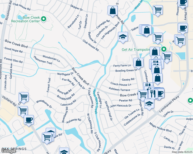 map of restaurants, bars, coffee shops, grocery stores, and more near 708 South Club House Road in Virginia Beach