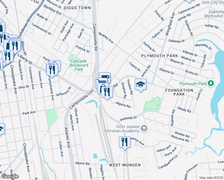 map of restaurants, bars, coffee shops, grocery stores, and more near 2402 Border Road in Chesapeake