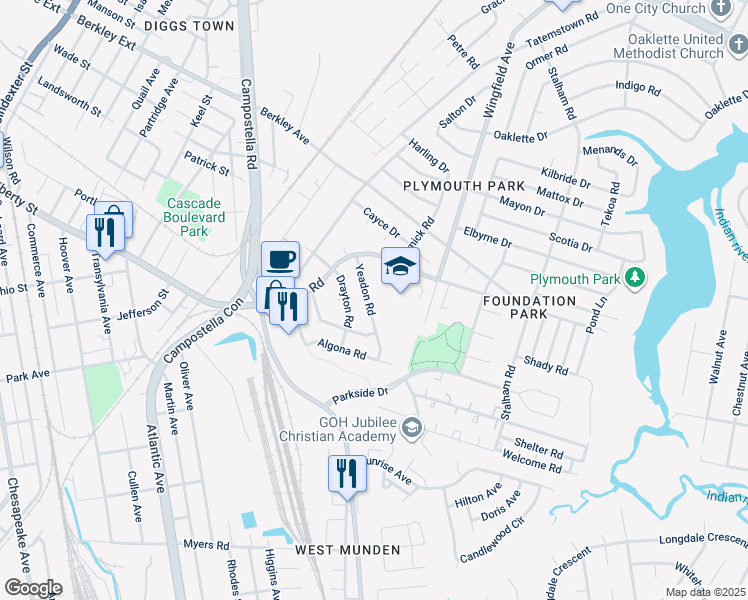 map of restaurants, bars, coffee shops, grocery stores, and more near 1303 Yeadon Road in Chesapeake
