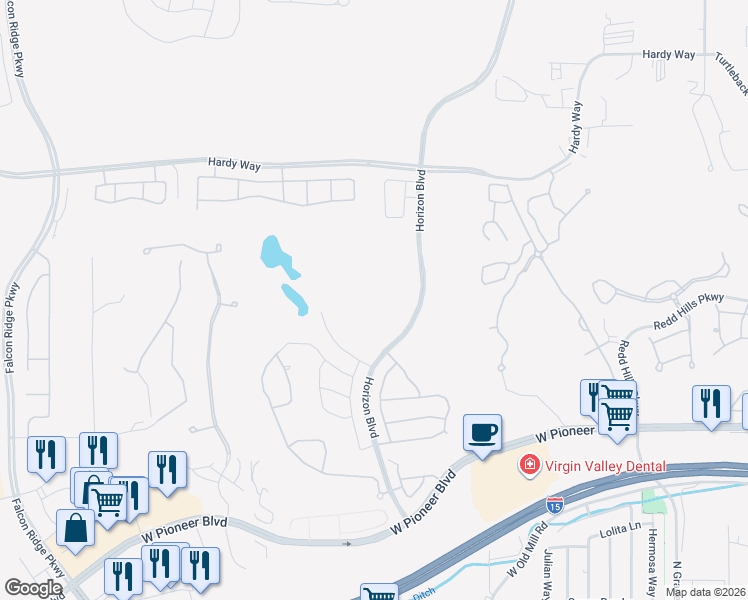 map of restaurants, bars, coffee shops, grocery stores, and more near 551 Horizon Boulevard in Mesquite