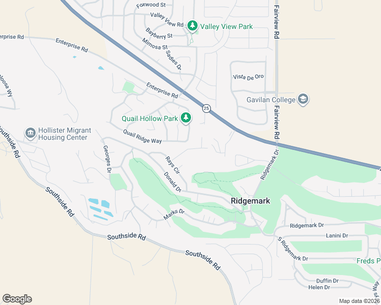 map of restaurants, bars, coffee shops, grocery stores, and more near 1185 Quail Ridge Way in Hollister