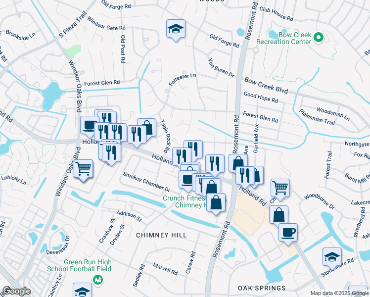 map of restaurants, bars, coffee shops, grocery stores, and more near 3701 Table Rock Lane in Virginia Beach