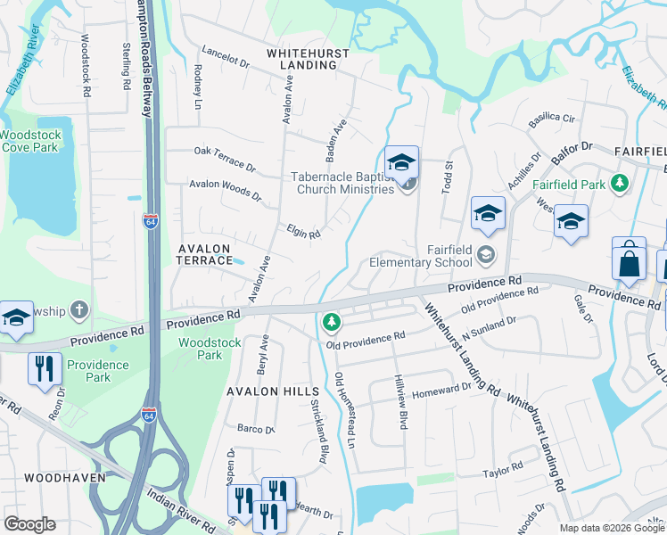 map of restaurants, bars, coffee shops, grocery stores, and more near 800 Matyiko Drive in Virginia Beach