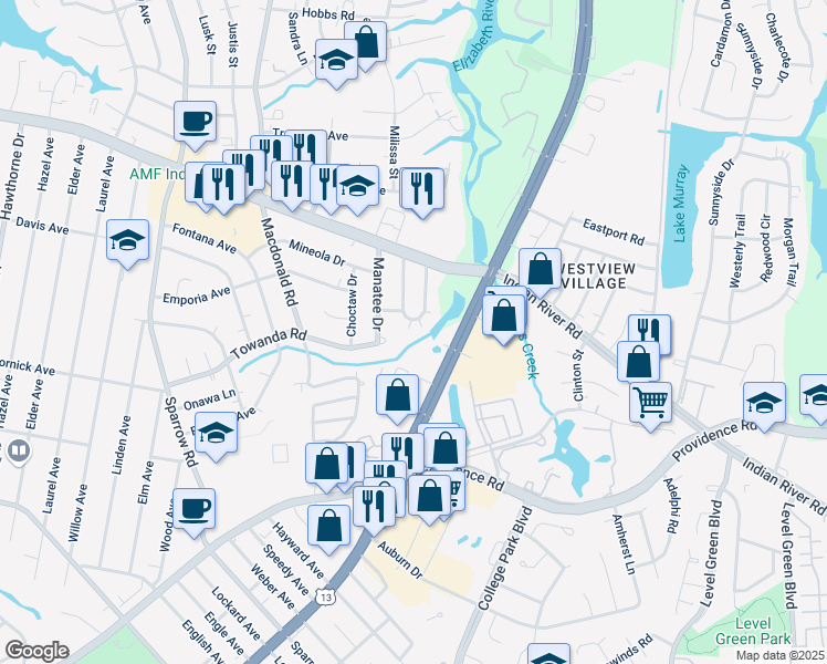 map of restaurants, bars, coffee shops, grocery stores, and more near 1141 Leland Circle in Virginia Beach