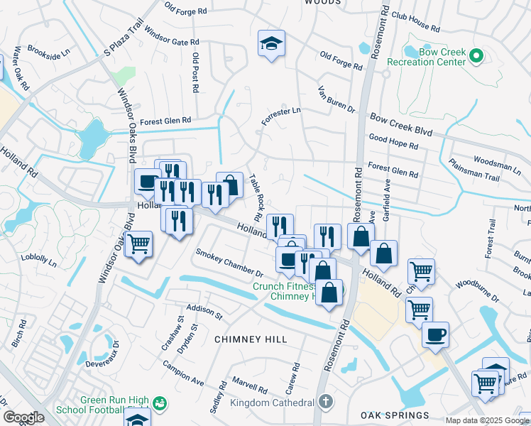 map of restaurants, bars, coffee shops, grocery stores, and more near 633 Table Rock Road in Virginia Beach