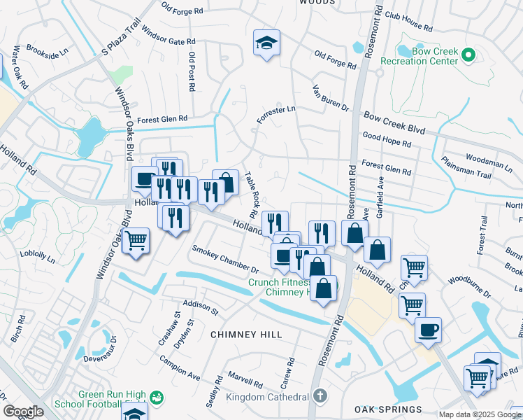 map of restaurants, bars, coffee shops, grocery stores, and more near 633 Table Rock Road in Virginia Beach