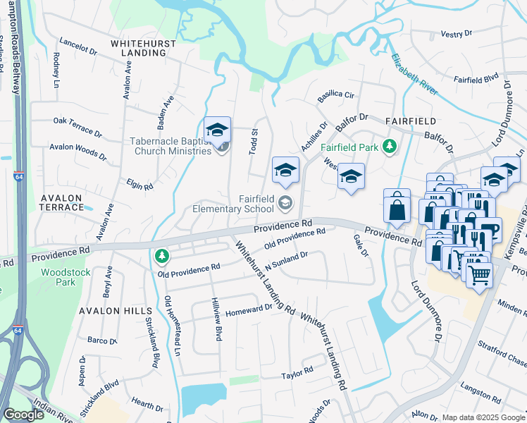 map of restaurants, bars, coffee shops, grocery stores, and more near 5489 Hargrove Boulevard in Virginia Beach