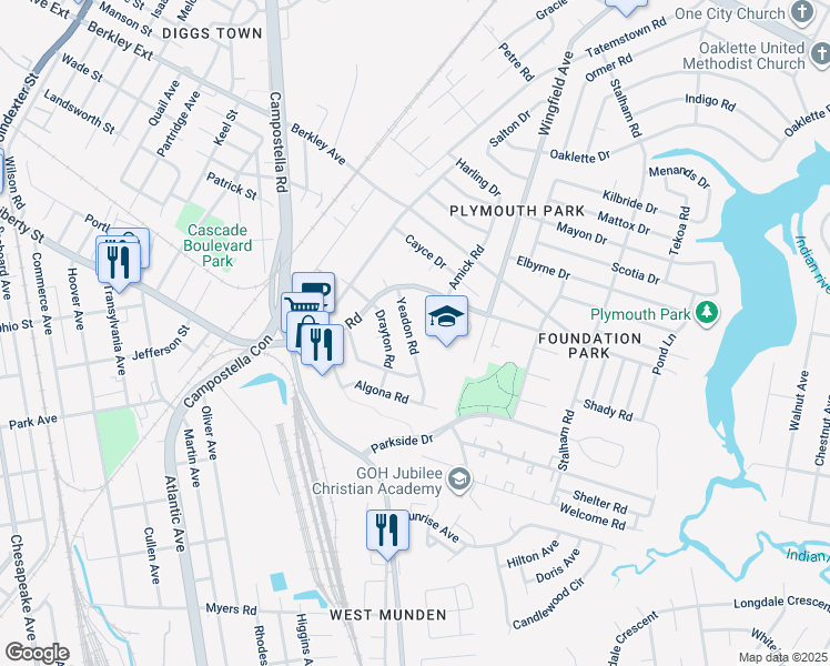 map of restaurants, bars, coffee shops, grocery stores, and more near 1301 Yeadon Road in Chesapeake