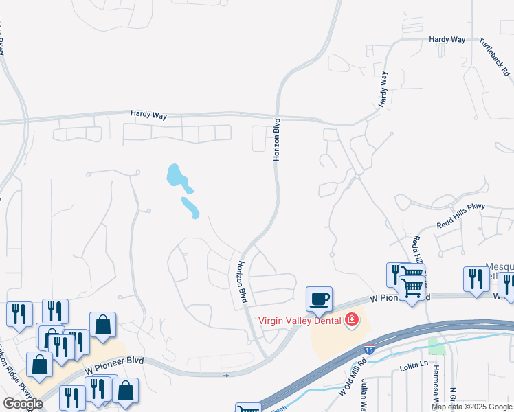 map of restaurants, bars, coffee shops, grocery stores, and more near 551 Horizon Boulevard in Mesquite