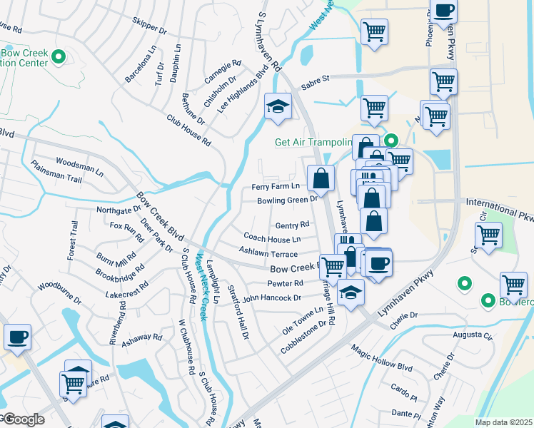 map of restaurants, bars, coffee shops, grocery stores, and more near 709 Burgesses Lane in Virginia Beach