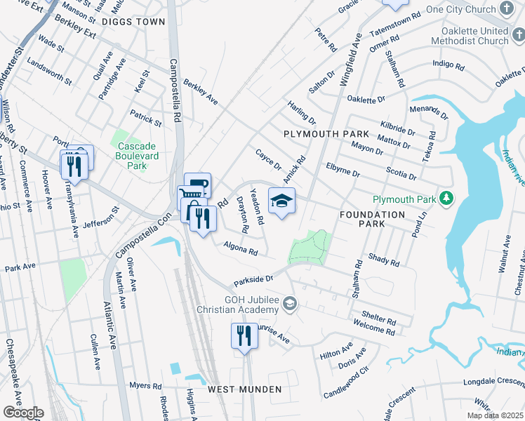 map of restaurants, bars, coffee shops, grocery stores, and more near 1301 Yeadon Road in Chesapeake