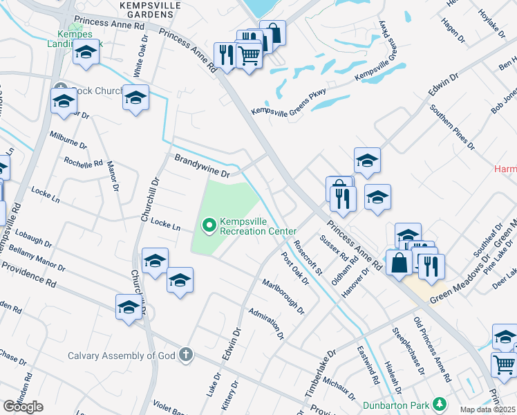 map of restaurants, bars, coffee shops, grocery stores, and more near 4794 Post Oak Drive in Virginia Beach