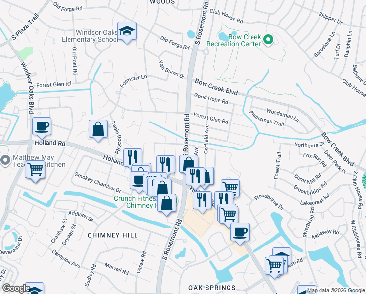 map of restaurants, bars, coffee shops, grocery stores, and more near 703 South Rosemont Road in Virginia Beach