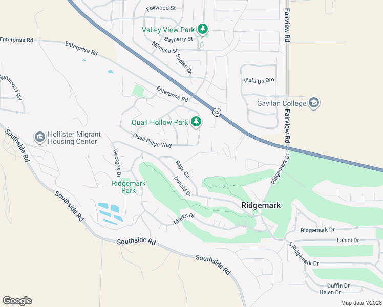 map of restaurants, bars, coffee shops, grocery stores, and more near 1185 Quail Ridge Way in Hollister