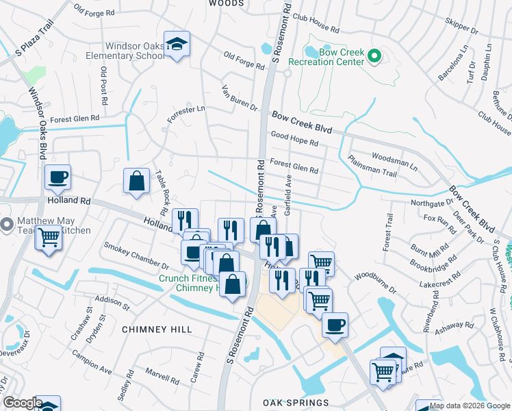 map of restaurants, bars, coffee shops, grocery stores, and more near 703 South Rosemont Road in Virginia Beach