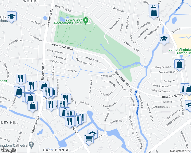 map of restaurants, bars, coffee shops, grocery stores, and more near 701 Northgate Court in Virginia Beach