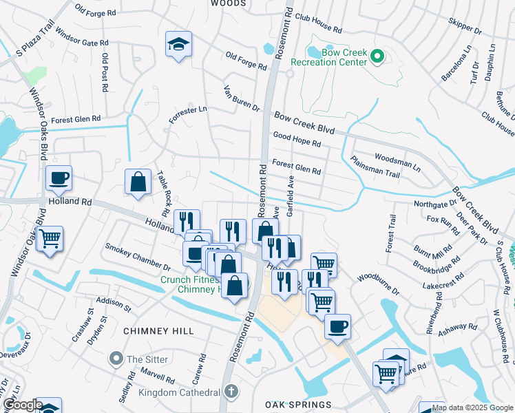 map of restaurants, bars, coffee shops, grocery stores, and more near 703 South Rosemont Road in Virginia Beach