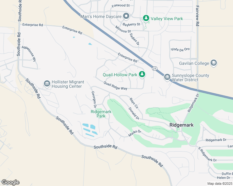 map of restaurants, bars, coffee shops, grocery stores, and more near 611 Donald Drive in Hollister