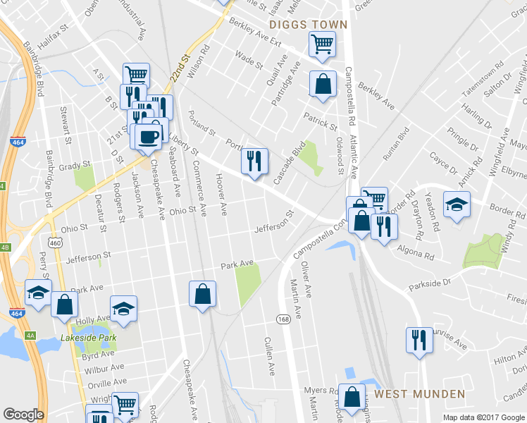 map of restaurants, bars, coffee shops, grocery stores, and more near 1216 Old Atlantic Avenue in Chesapeake