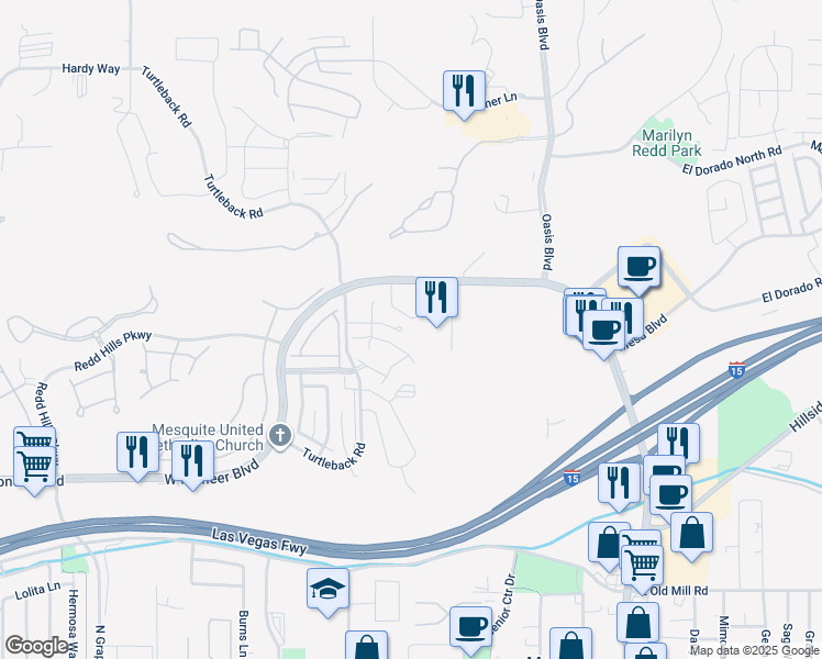 map of restaurants, bars, coffee shops, grocery stores, and more near 339 Colleen Court in Mesquite