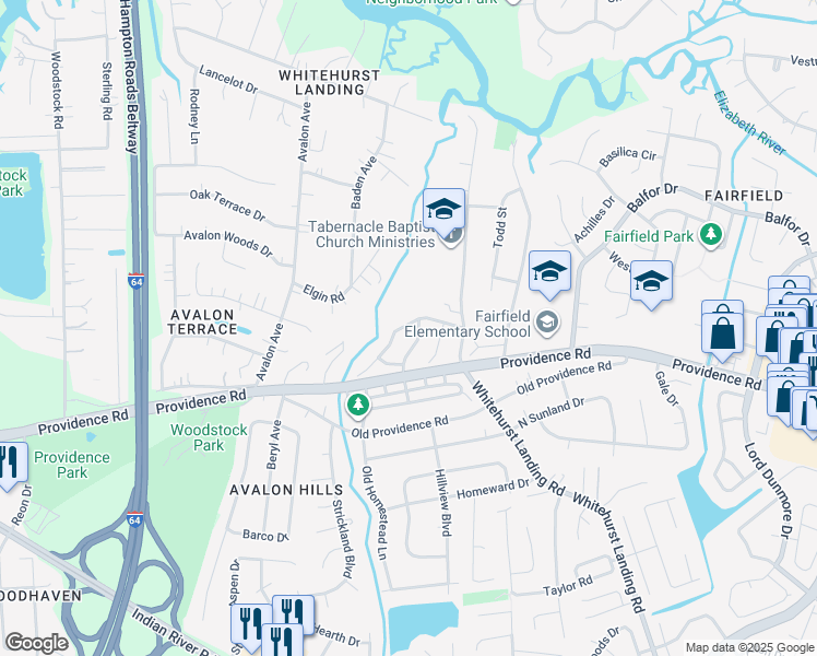 map of restaurants, bars, coffee shops, grocery stores, and more near 5626 Gates Landing Road in Virginia Beach