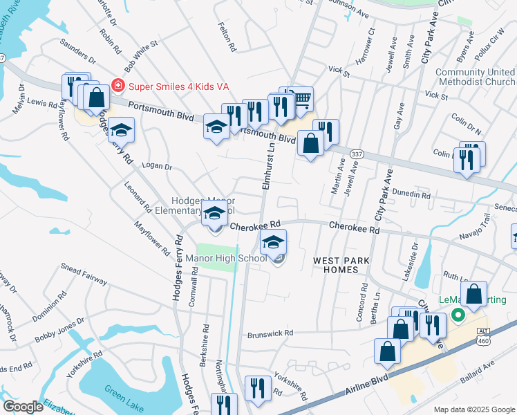 map of restaurants, bars, coffee shops, grocery stores, and more near 316 Sequoia Rd in Portsmouth