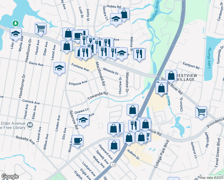 map of restaurants, bars, coffee shops, grocery stores, and more near 1005 Choctaw Court in Virginia Beach