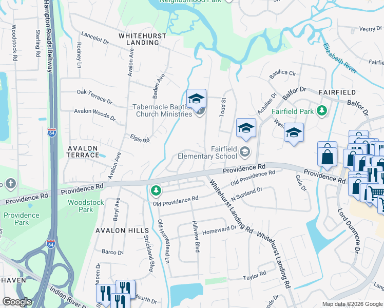 map of restaurants, bars, coffee shops, grocery stores, and more near 710 Skipwith Road in Virginia Beach