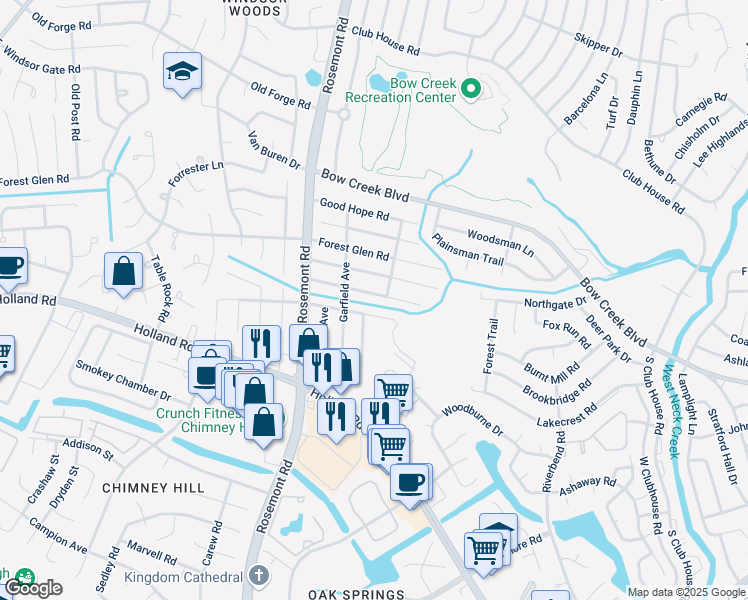map of restaurants, bars, coffee shops, grocery stores, and more near 3509 Champlain Lane in Virginia Beach