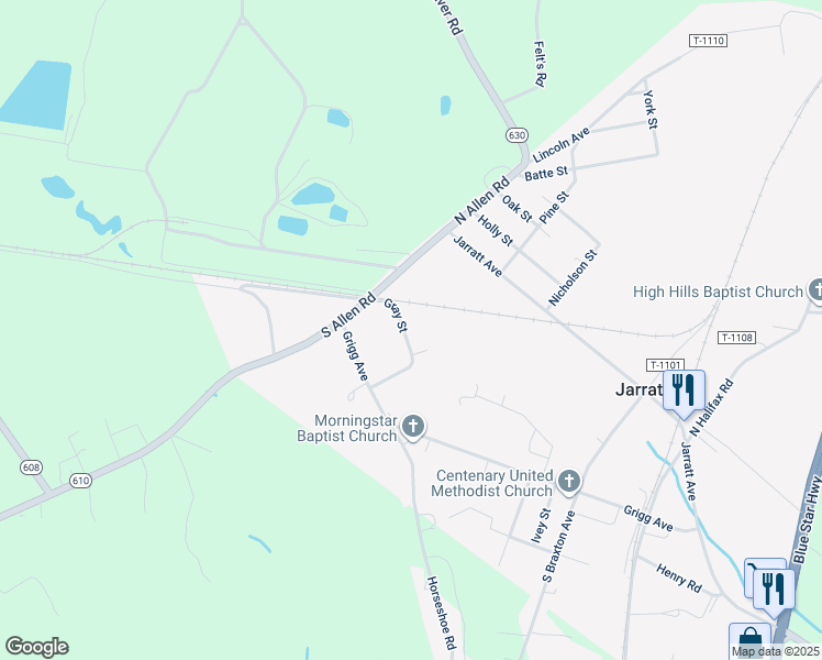 map of restaurants, bars, coffee shops, grocery stores, and more near 406 Gray Street in Jarratt