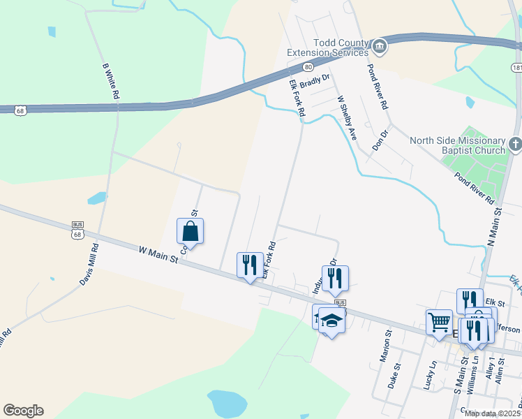 map of restaurants, bars, coffee shops, grocery stores, and more near 136 Foggy Lane in Elkton