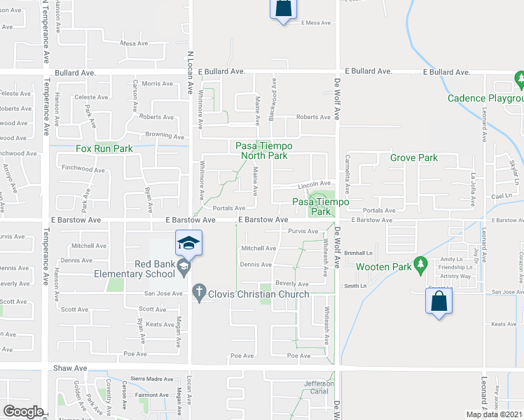 map of restaurants, bars, coffee shops, grocery stores, and more near 1197 Maine Avenue in Clovis