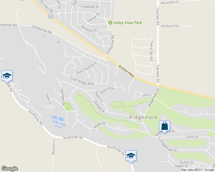 map of restaurants, bars, coffee shops, grocery stores, and more near 1185 Quail Ridge Way in Hollister
