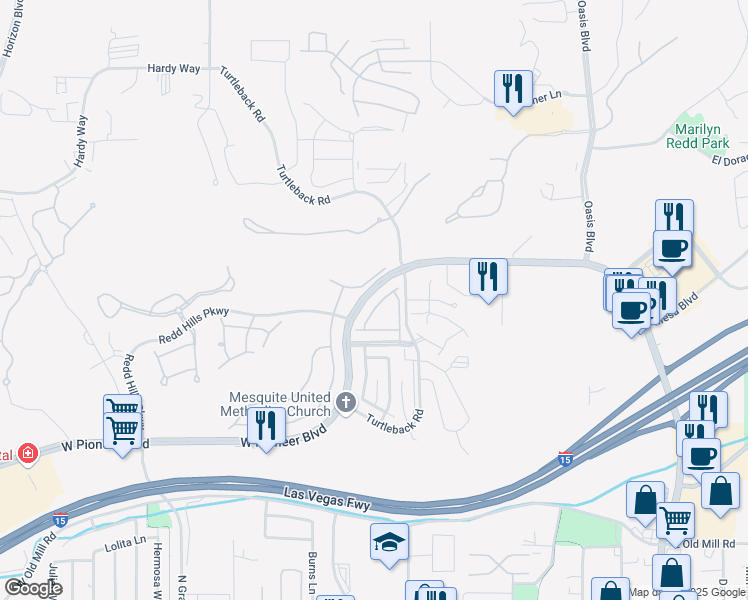 map of restaurants, bars, coffee shops, grocery stores, and more near 536 Plateau Road in Mesquite